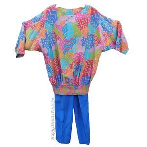 Stewart Sport by E Stewart Silk Abstract Color Block Track Suit‎ Two Piece Set